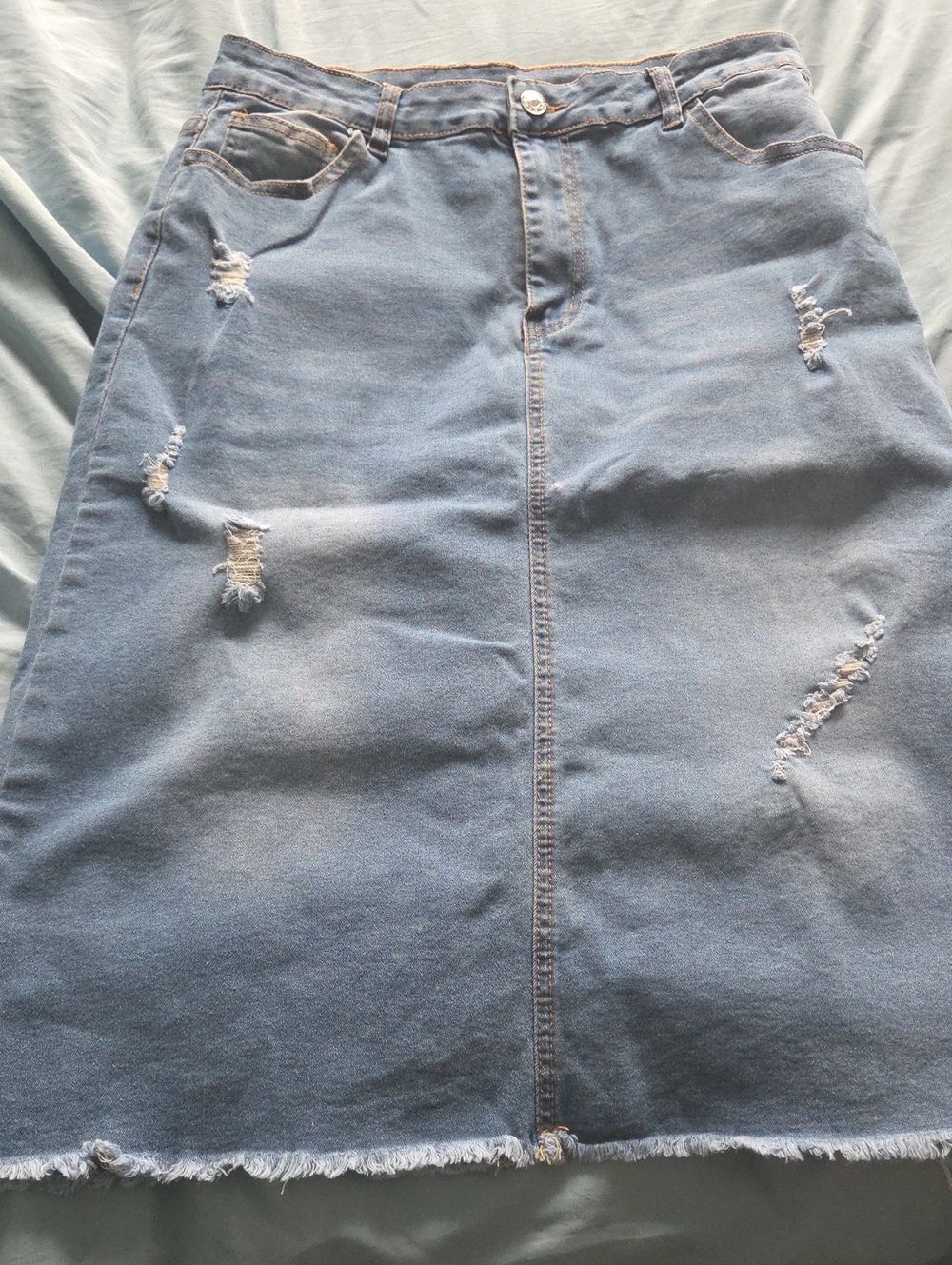 Women’s Light Blue Distressed Denim Skirt